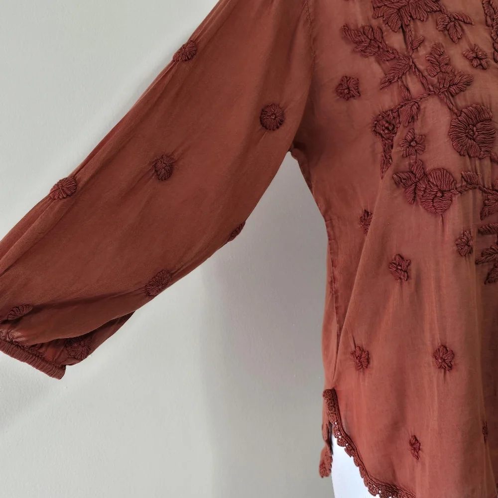 NWT Kyla Seo Caite Sz S Paloma Embroidered Cotton Blouse Top Terracota Boho - Picture 4 of 16